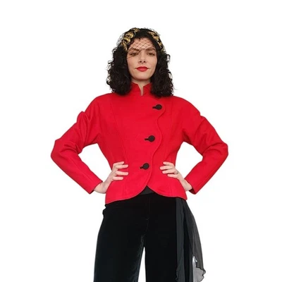 Винтажный 1980-х годов парень Laroche резинке Blazer красный шерсти куртка диагональные кнопки / M - Изображение 1 из 4