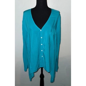 Top blusa Karen Kane XL con bottoni manica lunga blu acqua donna - Foto 1 di 3