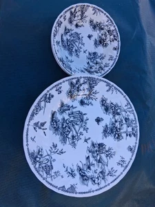 CHELSEA TOILETTE SCHWARZ 9er Set Swirl unbenutzt Teller 10" Churchill England 2 Schüsseln  - Bild 1 von 6