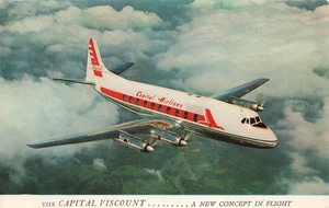 CAPITOL AIRLINES VISCOUNT 1ST TURBO-PROP AIRLINER VINTAGE POSTCARD 091725 U - Picture 1 of 2