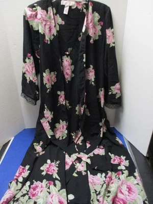 Bata y camisón Oscar de la Renta L vintage años 80 etiqueta rosa negro con rosas nuevo con etiquetas Foto 1 de 4