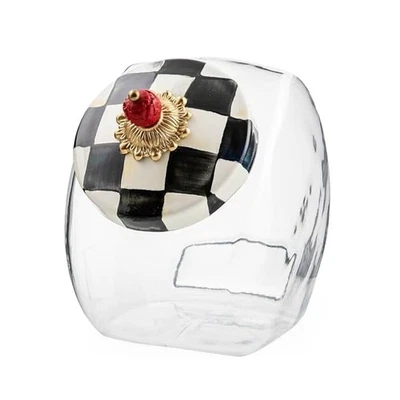 Tarro de galletas de vidrio de 1 galón con tapa de esmalte blanco y negro a cuadros golosina de cocina Foto 1 de 4