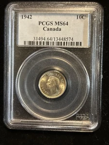 1942 Canada 10 Cents Silver Pcgs Ms64 Canadian Dime 10C - Picture 1 of 24