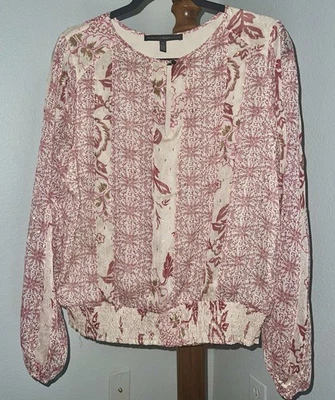 Blusa floral de manga larga para mujer White House Black Market, beige/rosa/dorado lrg Foto 1 de 4