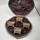 Set of 1885 Antique Victorian English Silver Gilt Salt Cellars & Spoons In Box