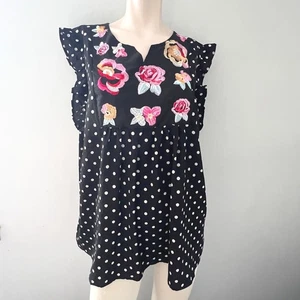Emery Rose Polka Dot Embroidered Ruffle Sleeve Top XXL Cottagecore Peasant Fairy - Picture 1 of 8