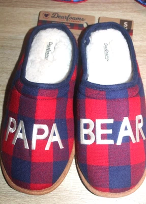 Acogedoras pantuflas a cuadros rojas y azul marino Dearfoams para hombre talla S (7-8) "Papa Bear" NUEVAS Foto 1 de 4