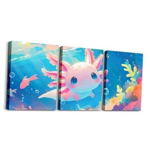 Cute Axolotl Canvas Wall Art Kids Bedroom Wall Decor For Living Green Blue - Picture 1 of 6