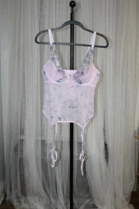 Adore Me Bustier Pastell Blumen transparente Spitze mit Strumpfbändern. Gr. 40B - Bild 1 von 10