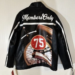 Members Only Racing Motorcycle Faux Leather Full Zip Bomber Jacket Men’s Medium - Picture 1 of 14