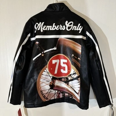 Members Only Racing Motorcycle Faux Leather Full Zip Bomber Jacket Men’s Medium - Image 1 of 4