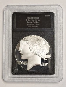 1 oz .999 Silver ~ Peace Dollar Planchet Error Tribute ~ Private Issue Bradford - Imagen 1 de 7