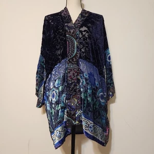 Soft Surroundings blue Velvet Burnout Open Front Tunic Kimono Cardigan Top Sz XL - Picture 1 of 11
