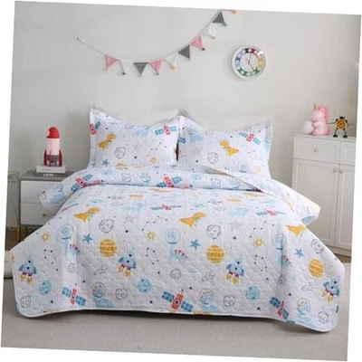 Lindo juego de edredón de cohete de dinosaurio para niños talla niños dinosaurio completo astronauta Foto 1 de 4
