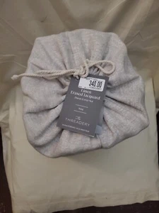 LINEN ERASED JACQUARD DUVET COVER SET NATURAL KING THREADERY - Picture 1 of 9