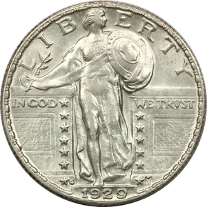 1929-S Standing Liberty Quarter 25C, Uncirculated BU, Lightly Cleaned - Picture 1 of 2