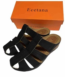 Zoccoli da passeggio Ecetana donna taglia 8 nero sandalo slip in cinturino regolabile nuovi con scatola - Foto 1 di 7