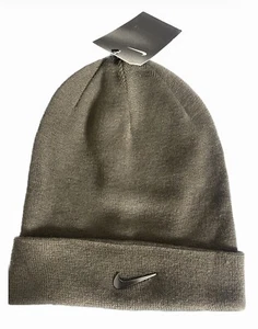 Nike Swoosh Stylish Fold Over Style Winter Beanie / Khaki Green Silver Swoosh - Picture 1 of 2