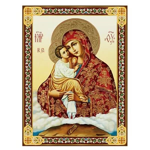 Madonna and Child Icon Decent Into Hell Wooden  Gold Foil Wooden 3 inch - Picture 1 of 2
