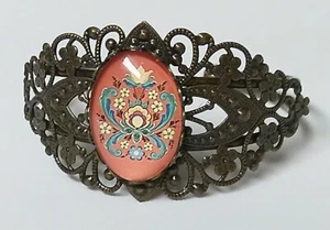 Eleganza semplice, bracciale stile vittoriano, vetro centrale accento floreale - Foto 1 di 2
