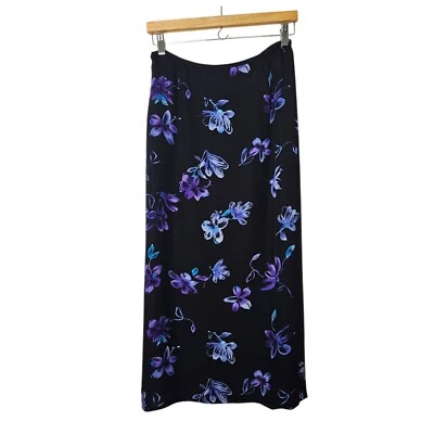 Maxi Falda De Colección Pequeña Sofisticada Seda 12 Forrada Negra Años 90 Floral Fairygoth Foto 1 de 4