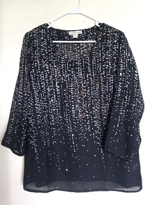 Top de mujer Coldwater Creek XL adornado con lentejuelas negro transparente - Imagen 1 de 3