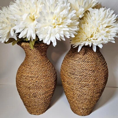 Juego de 2 jarrones decorativos hechos a mano de cuerda tejida marrón pasto marino Foto 1 de 4