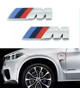 SET 2x M Sport Emblem Chrome Silver Sticker Side Wing Fender Badge 45x15mm - Picture 1 of 3