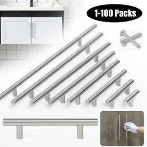 Brushed Nickel Cabinet Pulls Stainless Steel Drawer T Bar Door Handles Lot  - Picture 1 of 17