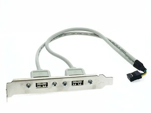 1X Dual USB 2.0 Female Back Panel to Motherboard 9pin Cable and PCI Bracket - Picture 1 of 4
