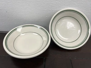 VTG Homer Laughlin China Bowls Lead Free 4” Restaurant Ware White, Green Stripes - Picture 1 of 11