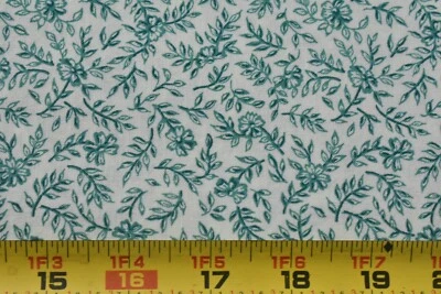 Por 1/2 jarda, vintage, flores verdes e folhas em algodão creme/primavera/Michell, P1247 - Imagem 1 de 4