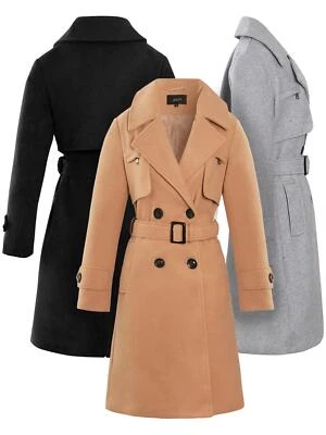 Womens Trench Coat Ladies Mid Length Mac Jacket Size 10 12 14 8 Black Grey Camel - Image 1 of 4