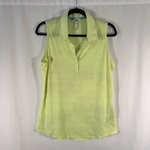 ADIDAS Golf Tank Top Women's Large Neon Yellow 1/4 Button Sleeveless Lightweight - Picture 1 of 10