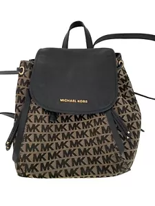 Michael Kors Evie Monogram Canvas & Leather Small Backpack Black/Brown Used - Picture 1 of 17