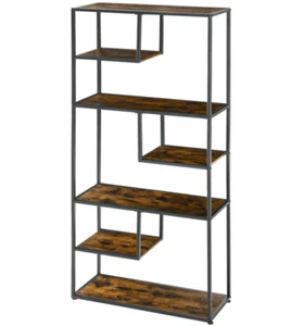 Rustic Brown Large Industrial Bookcase Bookshelf Shelving Unit with Steel Frame - Picture 1 of 6