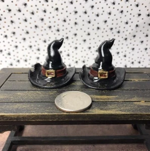 2 MINIATURE WITCH HATS HAUNTED HOUSE SPOOKY HALLOWEEN - Picture 1 of 2
