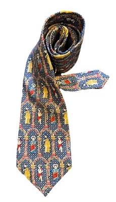 Vintage French Silk Tie L’Atelier de Soierie Lyon Medieval Art Pattern 56” - Image 1 of 4
