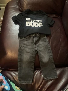Toddlers Boys 12-18M Blk Shirt Black Jeans 12-18 M - Picture 1 of 4