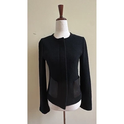 Vince Basket Weave Chaqueta Negra Cuero Bolsillo Talla 4 Foto 1 de 4