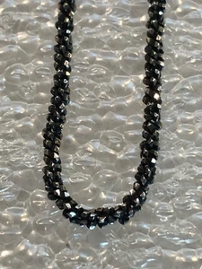 Collana catena corda scintillante intrecciata Italia argento 925 rodiato nero 16" - Foto 1 di 4