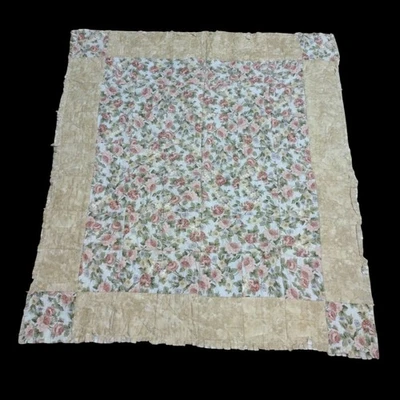 Manta de regazo hecha a mano floral de trapo rosa 43" x 50" Shabby Chic Cottagecore  Foto 1 de 4