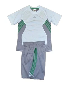 Adidas Youth Large Gray/Green Athletic Shorts & Tshirt Activewear Set - Picture 1 of 7