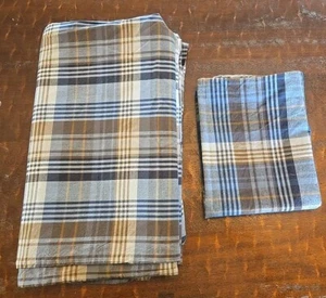 Ikea Benzy Duvet Cover And Pillowcase Sham Blue Brown Plaid Tartan Twin - Picture 1 of 3
