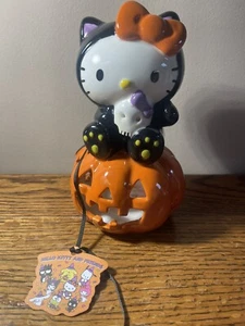 Blue Sky Hello Kitty Black Cat On Pumpkin Ceramic Tealight Candle Holder - Picture 1 of 9
