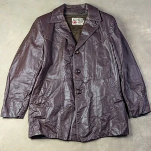 Vintage Sears The Leather Shop Jacket Mens Sz 42 Brown Faux Fur Lined Bomber - Picture 1 of 13