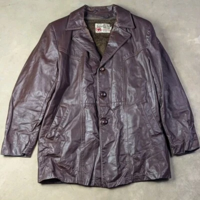 Vintage Sears The Leather Shop Jacket Mens Sz 42 Brown Faux Fur Lined Bomber - Image 1 of 4