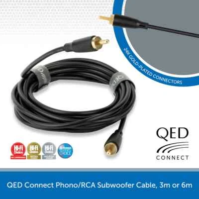 QED Connect Single RCA to RCA Subwoofer Cable Phono Audio Lead 24K 3m & 6m - Image 1 of 4