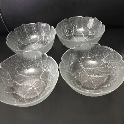 ARCOROC Francia HOJA DE ÁLAMO Juego de 4 cuencos de sopa, cereales, ensaladera 7” VIDRIO redondo Foto 1 de 3