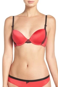 Betsey Johnson Ski Patrol Red Sexy Underwire Balconette Bra, Size US 32C - Picture 1 of 1